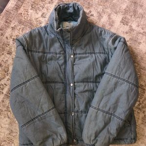 Light blue denim urban outfitters puffer jacket
